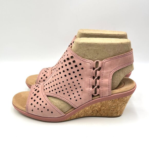 9.5W 9.5 WIDE WIDTH Cobb Hill Womens Janna Pink Leather Wedges Sandals Shoes - Picture 6 of 15